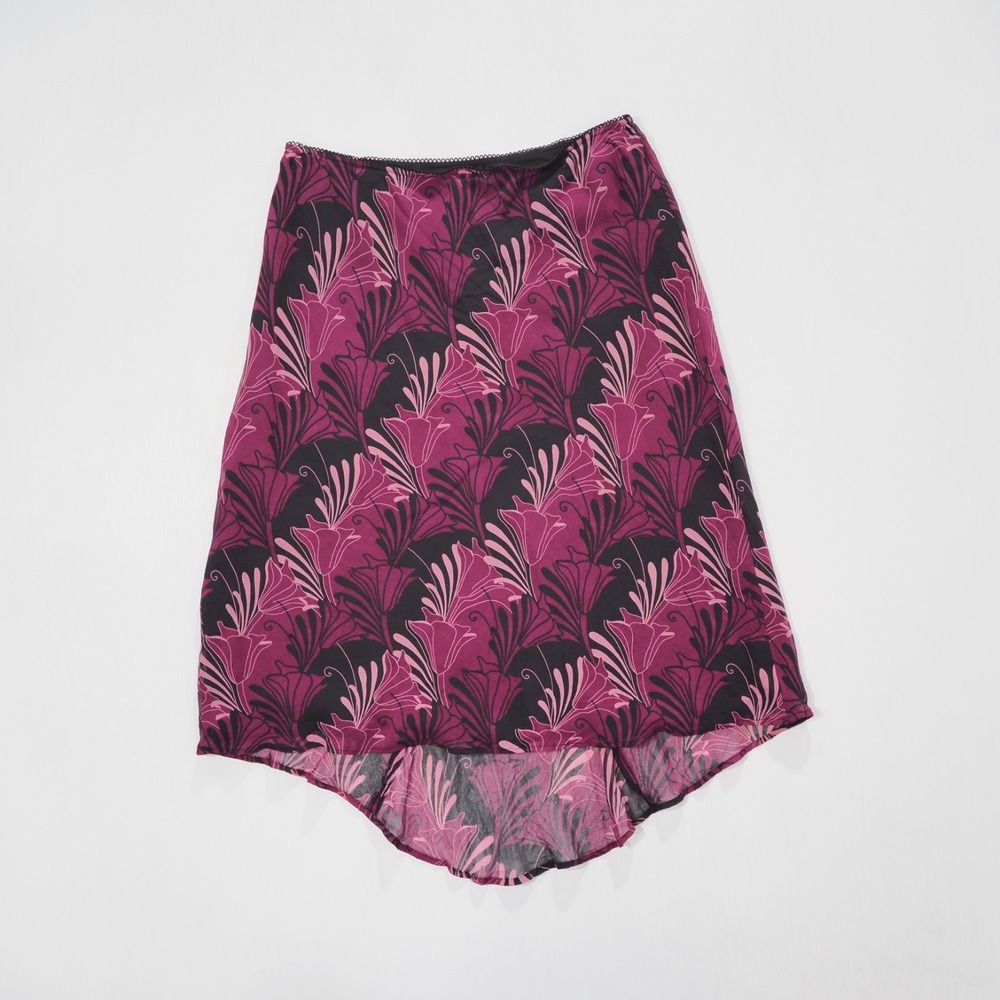 Worthington Skirt Womens 10 Pink Floral Silk High Low Hem Art Deco Midi Lined - Picture 11 of 11